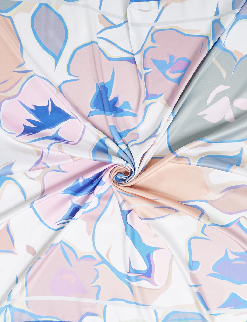 Abstract Floral Pattern Scarf Powder Pink-Light Blue