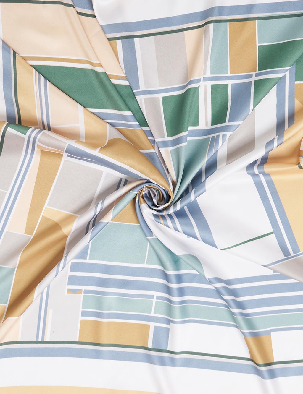 Geometric Patterned Scarf Cream-Mustard Yellow
