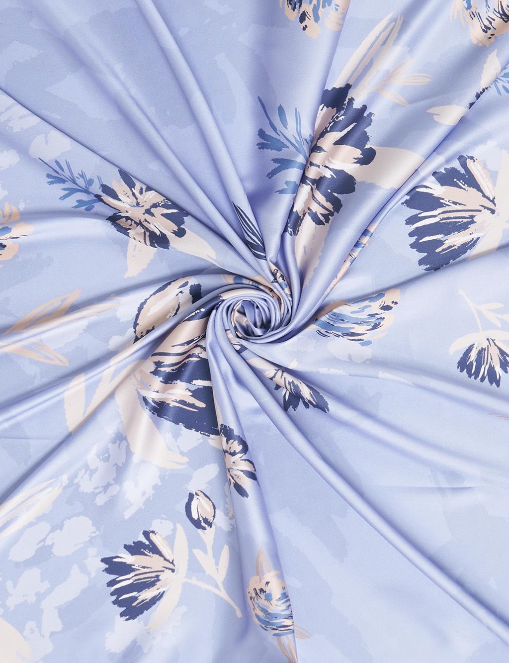 Floral Pattern Scarf Ice Blue