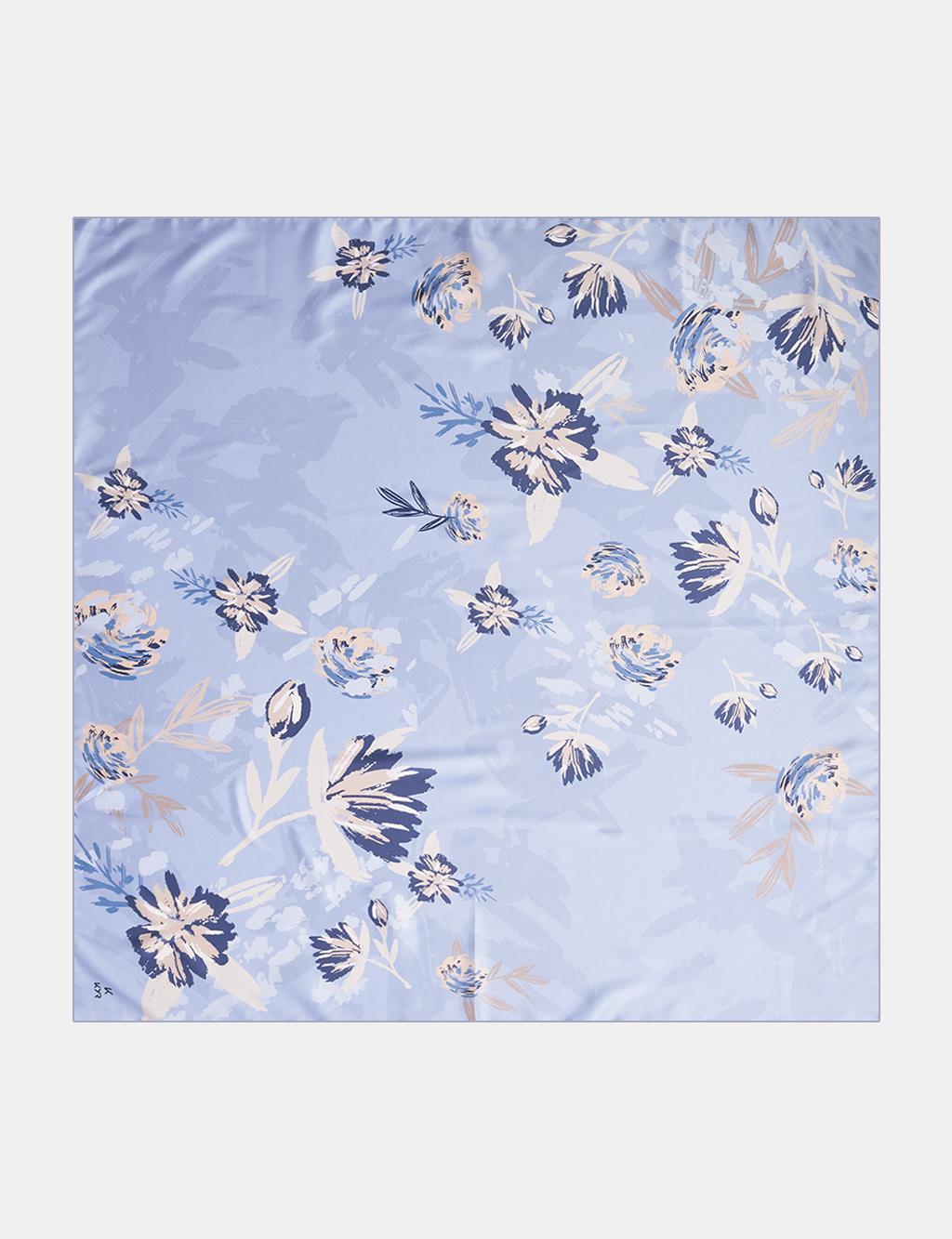 Floral Pattern Scarf Ice Blue