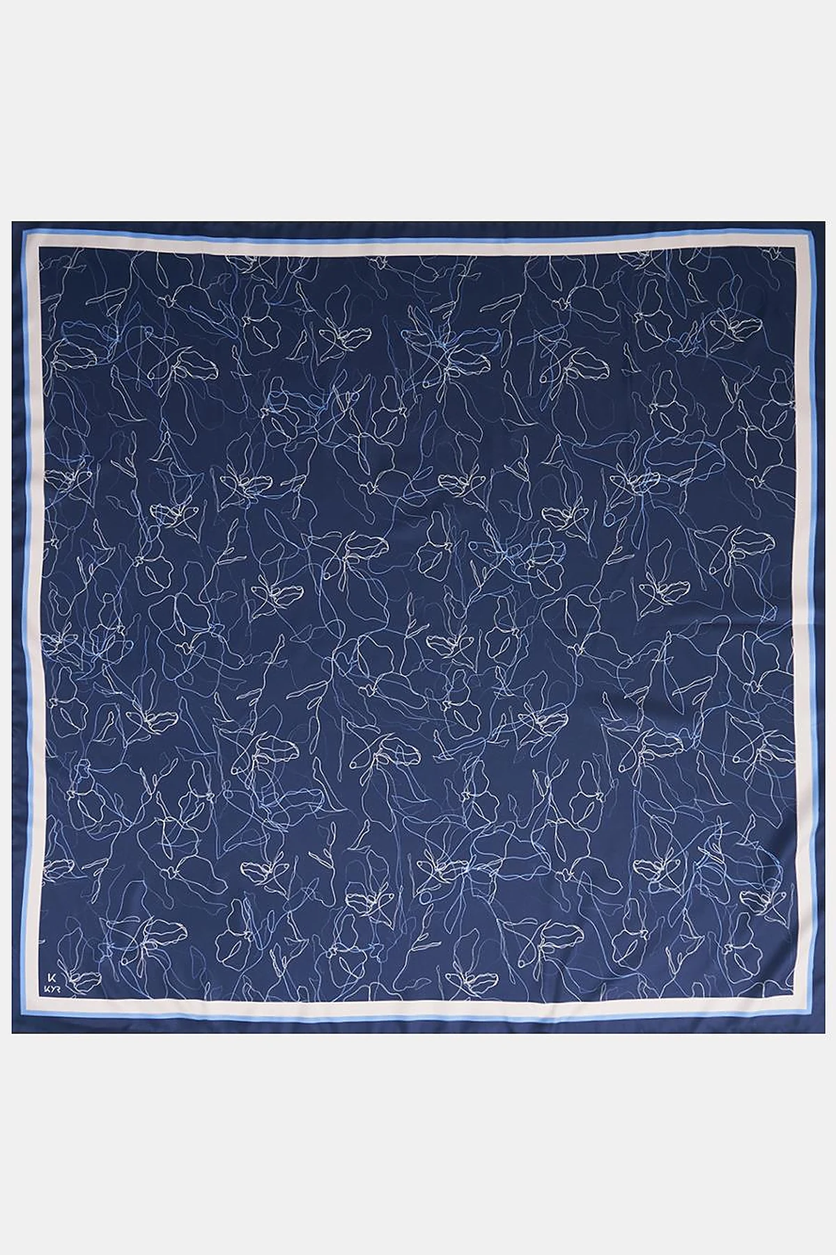 Linear Floral Pattern Scarf Navy