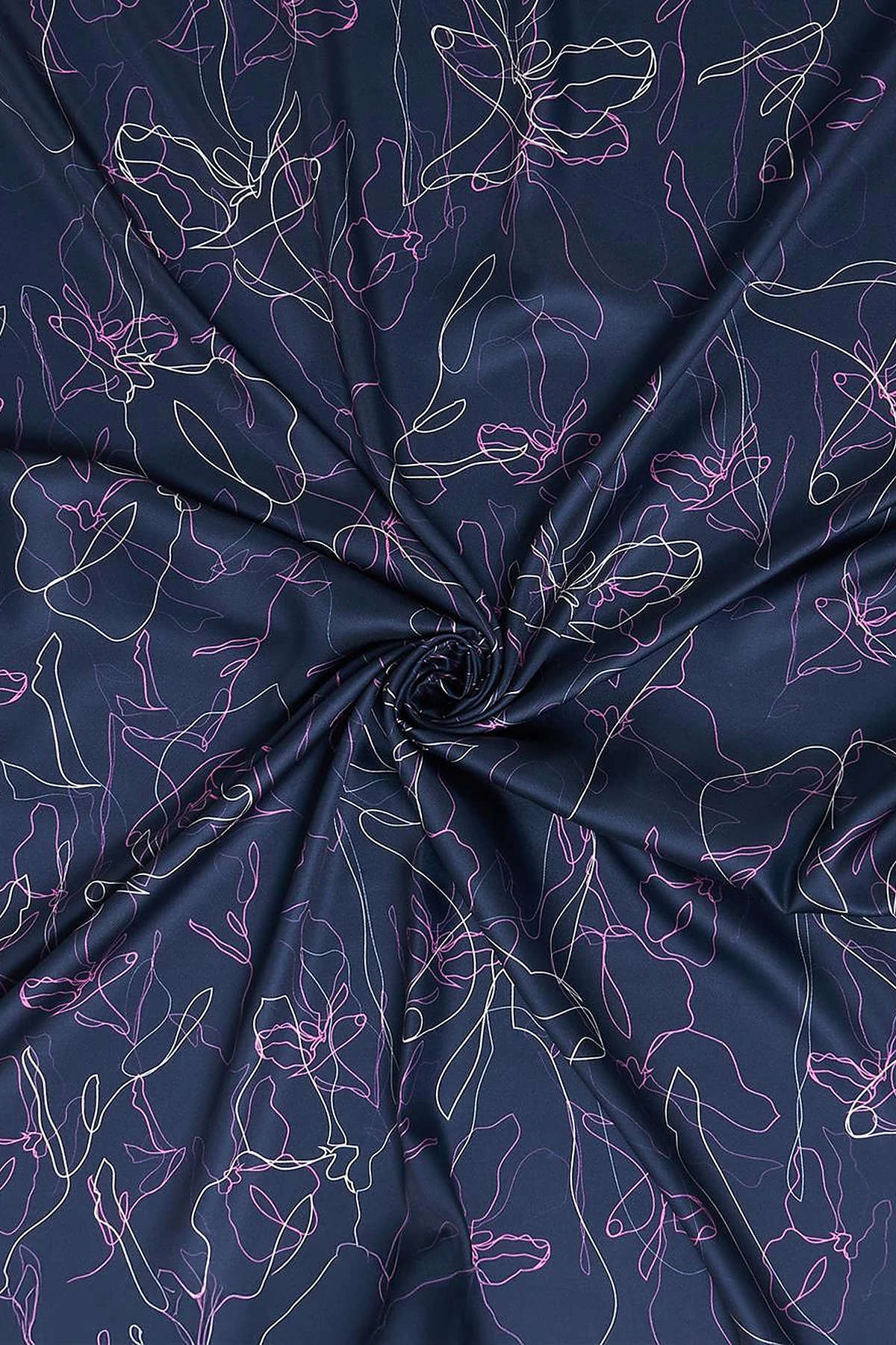 Linear Floral Pattern Scarf Navy Blue-Pink