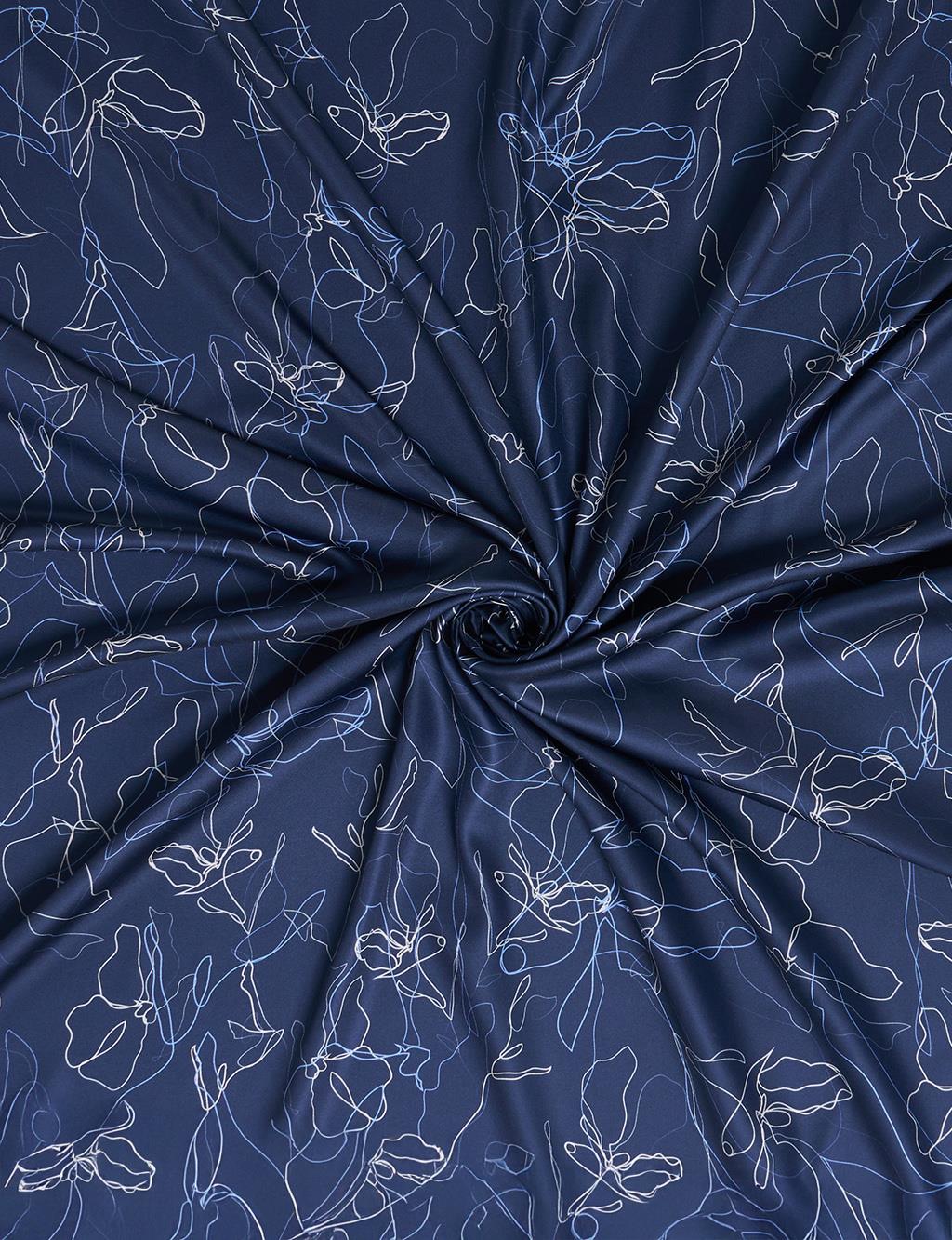 Linear Floral Pattern Scarf Navy