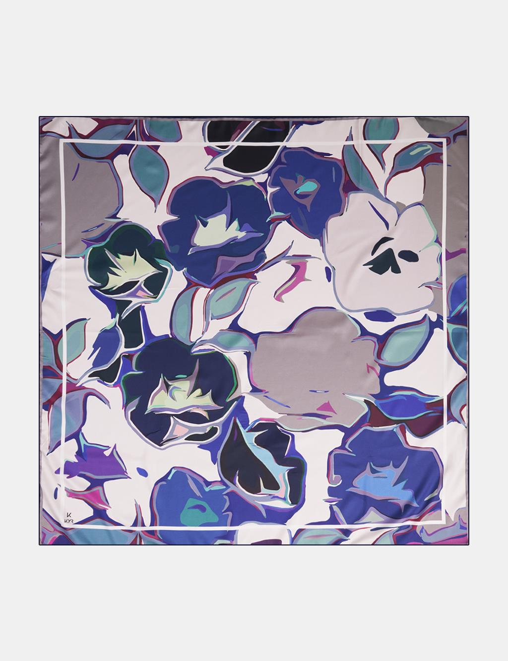 Abstract Floral Pattern Scarf Navy Blue-Stone