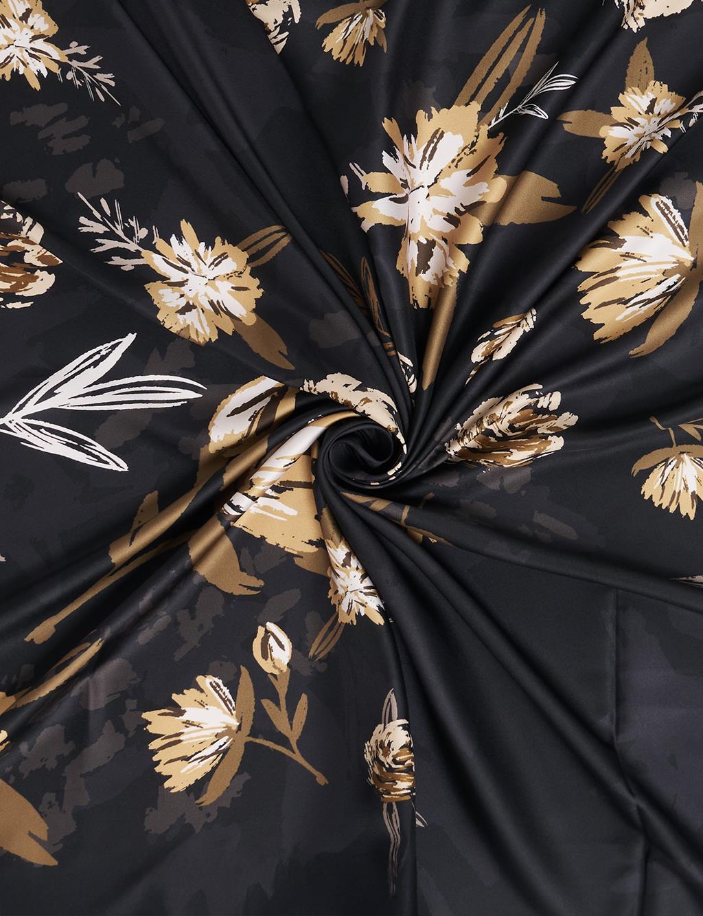 Floral Pattern Scarf Black