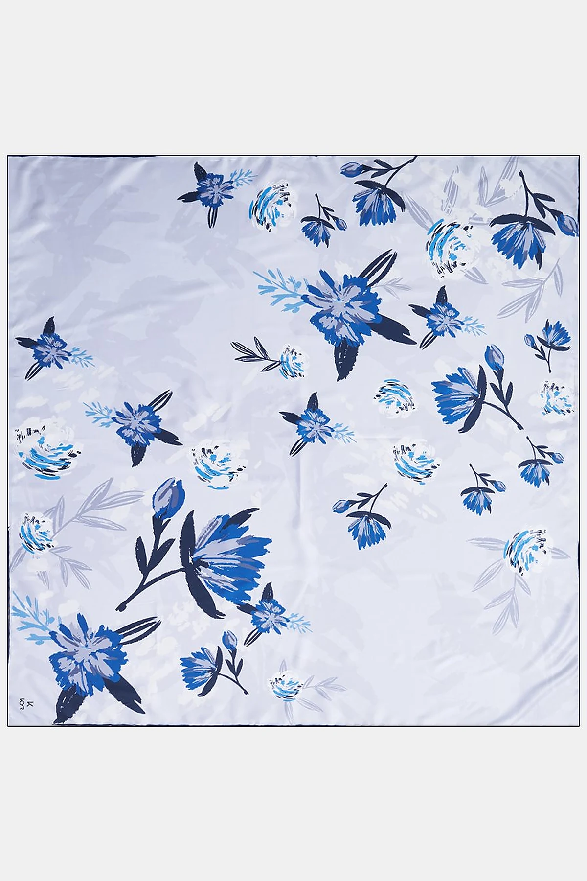 Linear Floral Pattern Scarf Blue