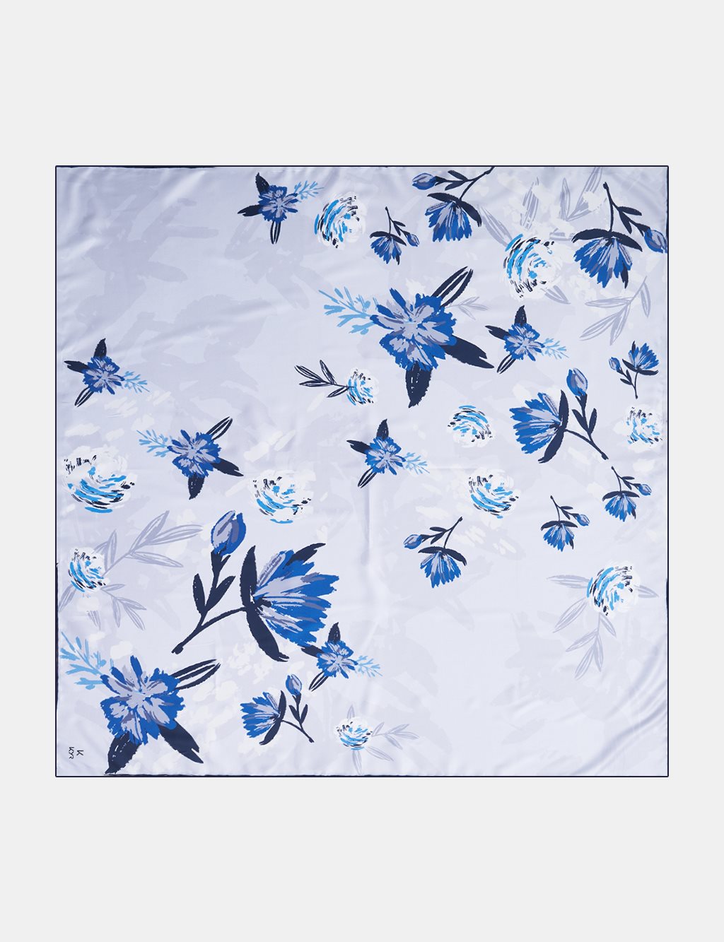 Linear Floral Pattern Scarf Blue