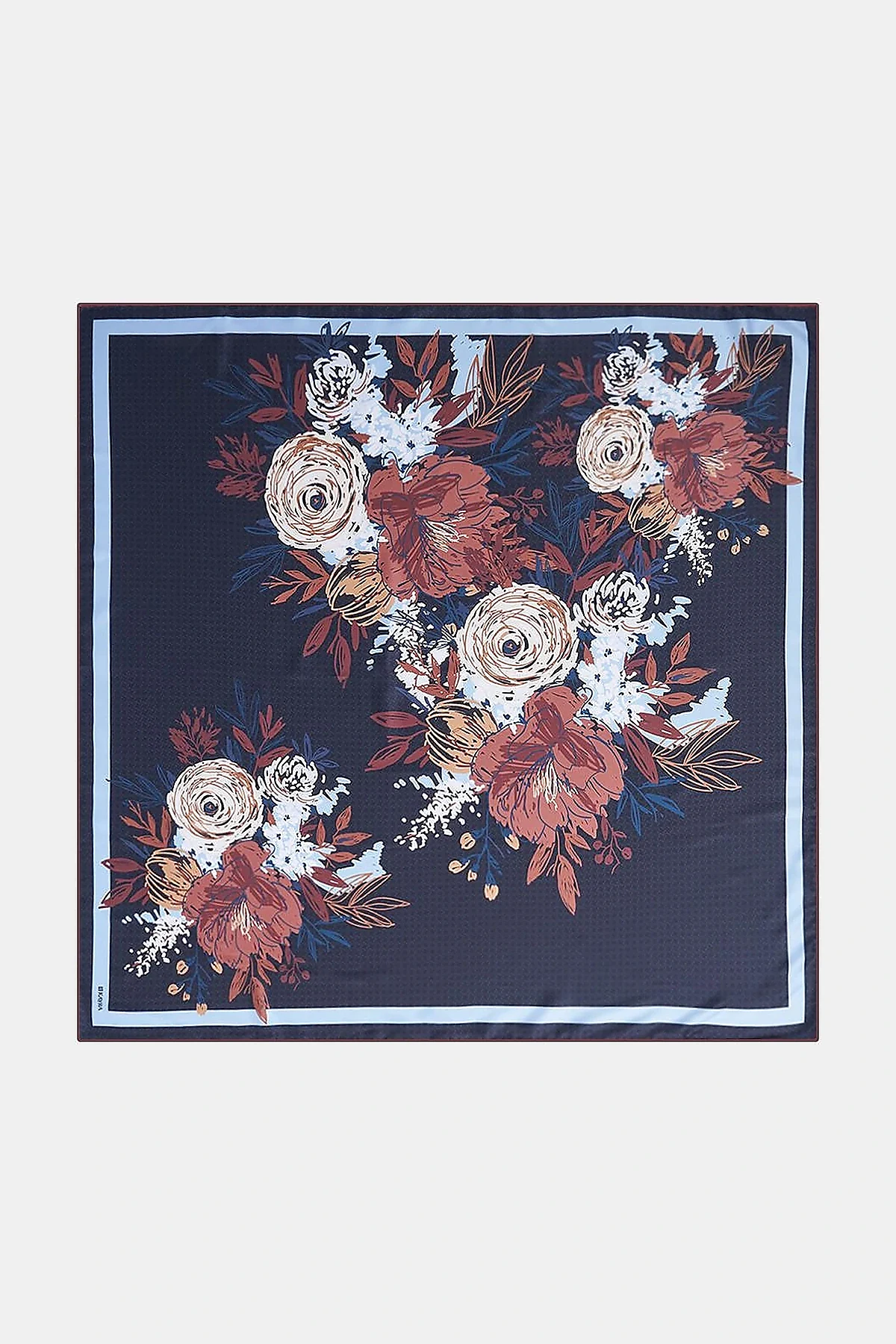 Pencil Sketch Floral Pattern Scarf Black