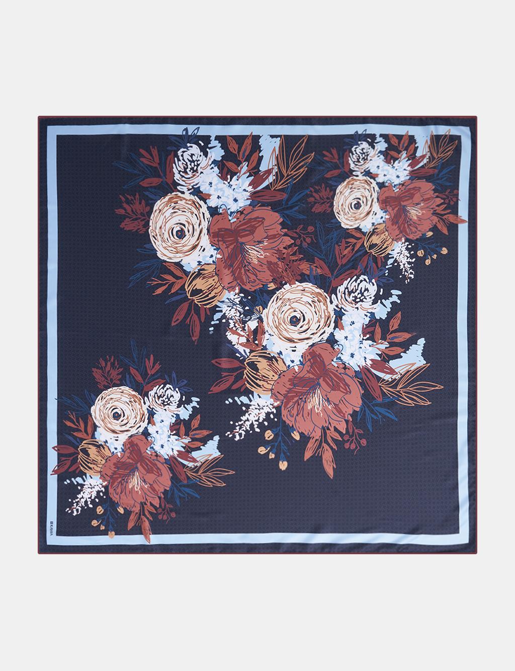 Pencil Sketch Floral Pattern Scarf Black
