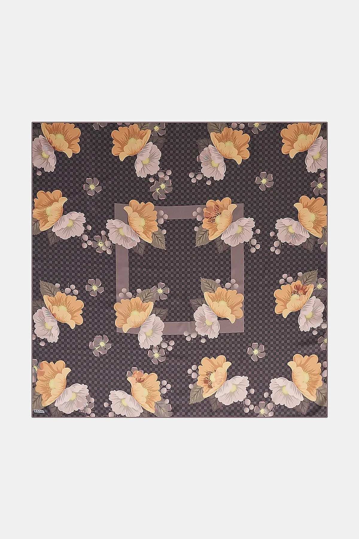 Monogram Floral Pattern Scarf Bitter Brown