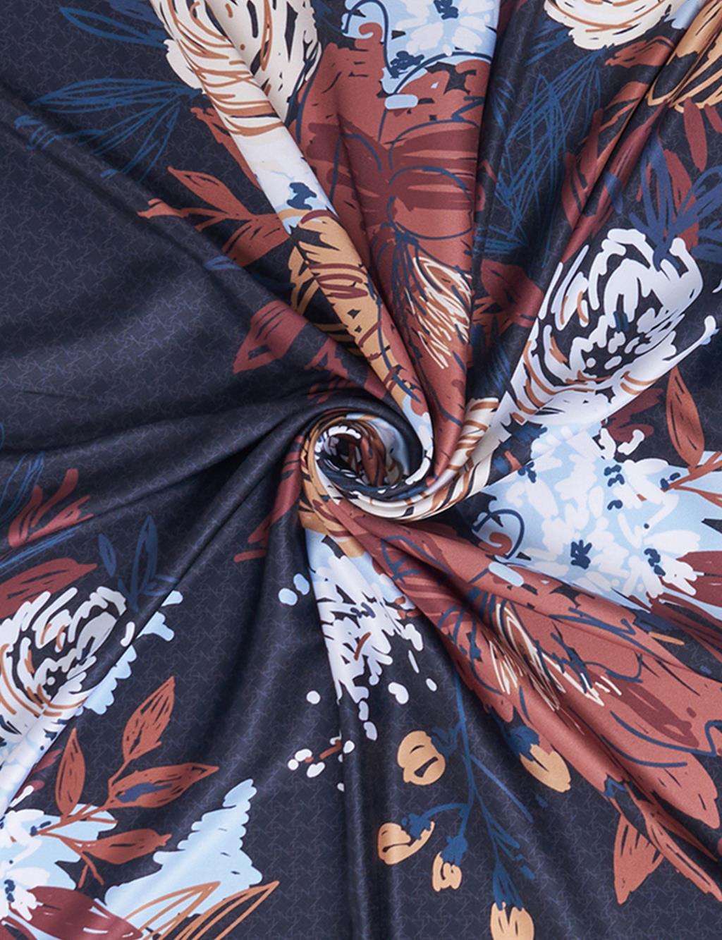 Pencil Sketch Floral Pattern Scarf Black