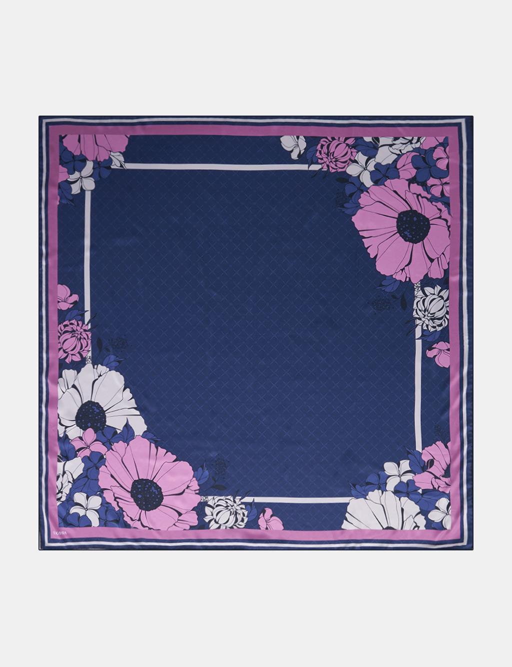 Floral Frame Pattern Scarf Navy