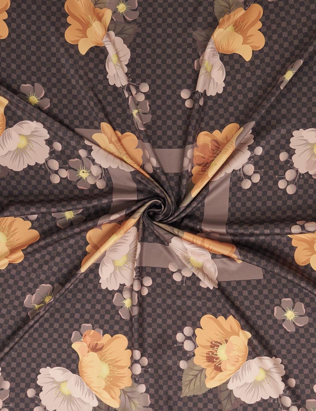 Monogram Floral Pattern Scarf Bitter Brown