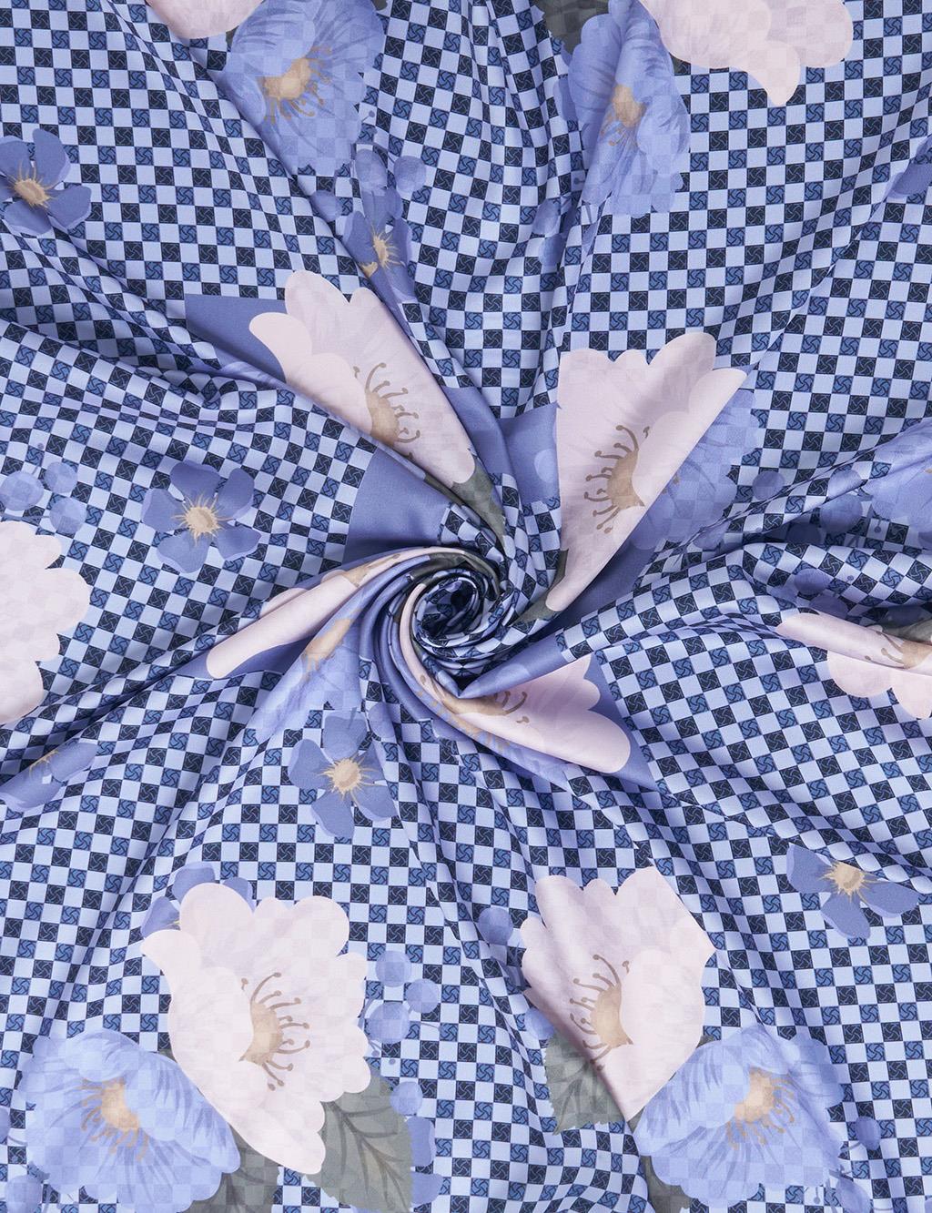 Monogram Floral Pattern Scarf Indigo
