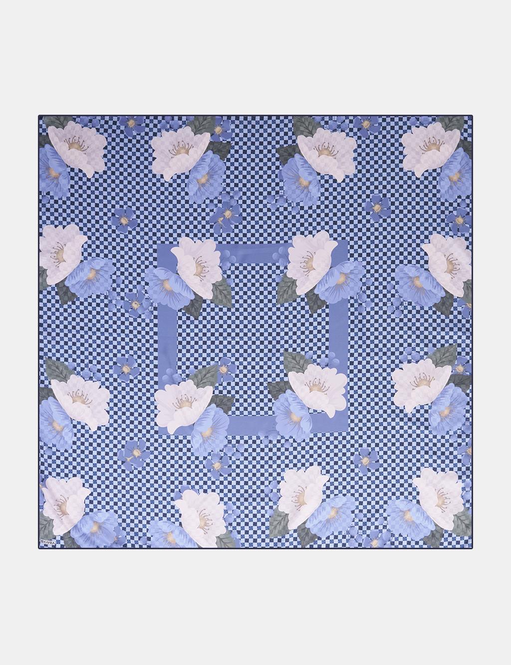 Monogram Floral Pattern Scarf Indigo