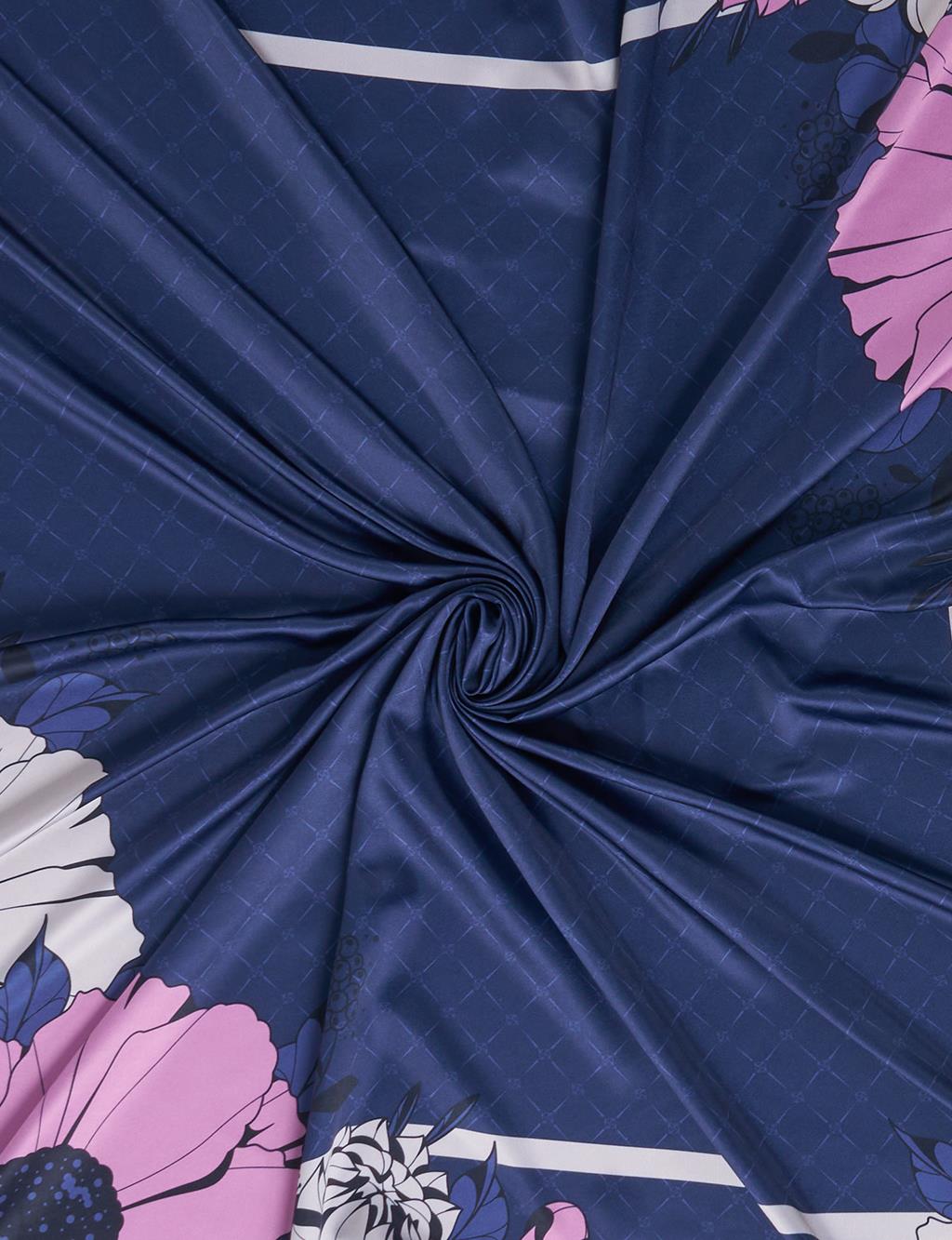 Floral Frame Pattern Scarf Navy