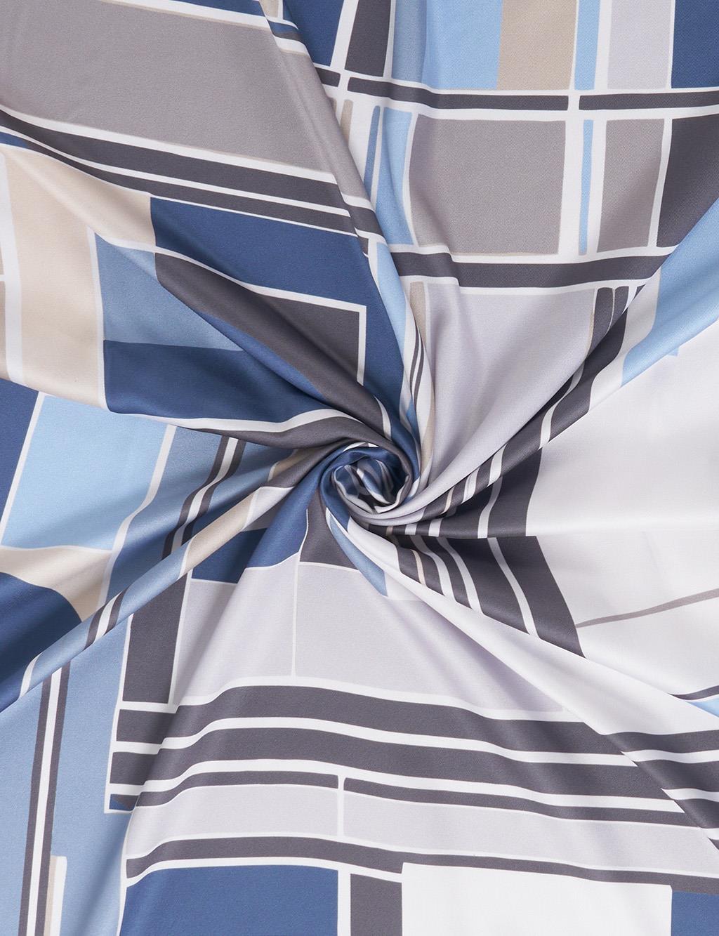 Geometric Patterned Scarf Grey-Blue