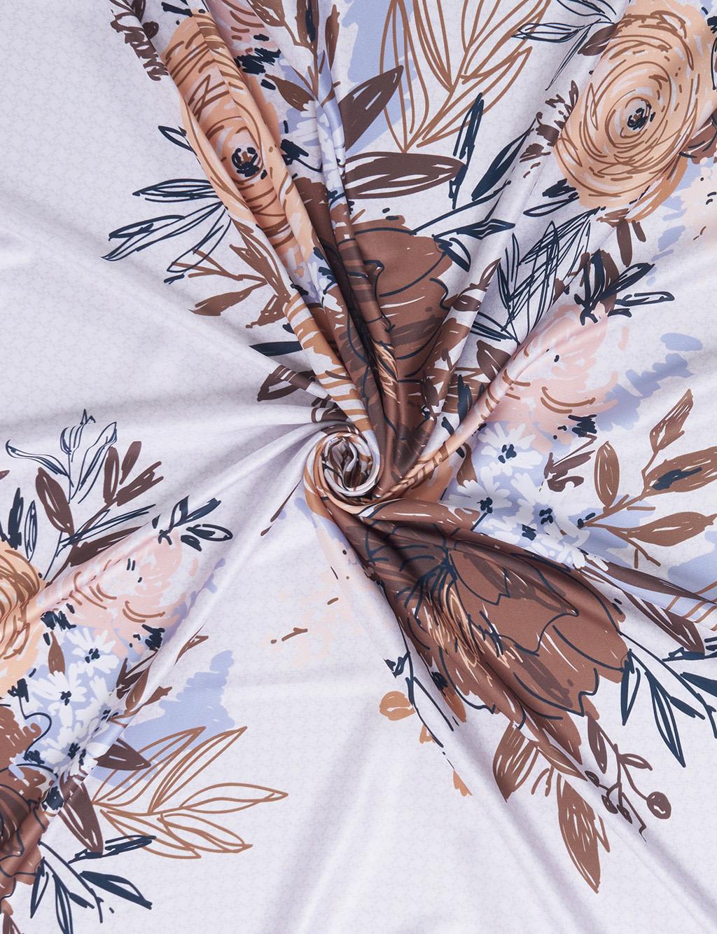 Pencil Sketch Floral Pattern Scarf Camel