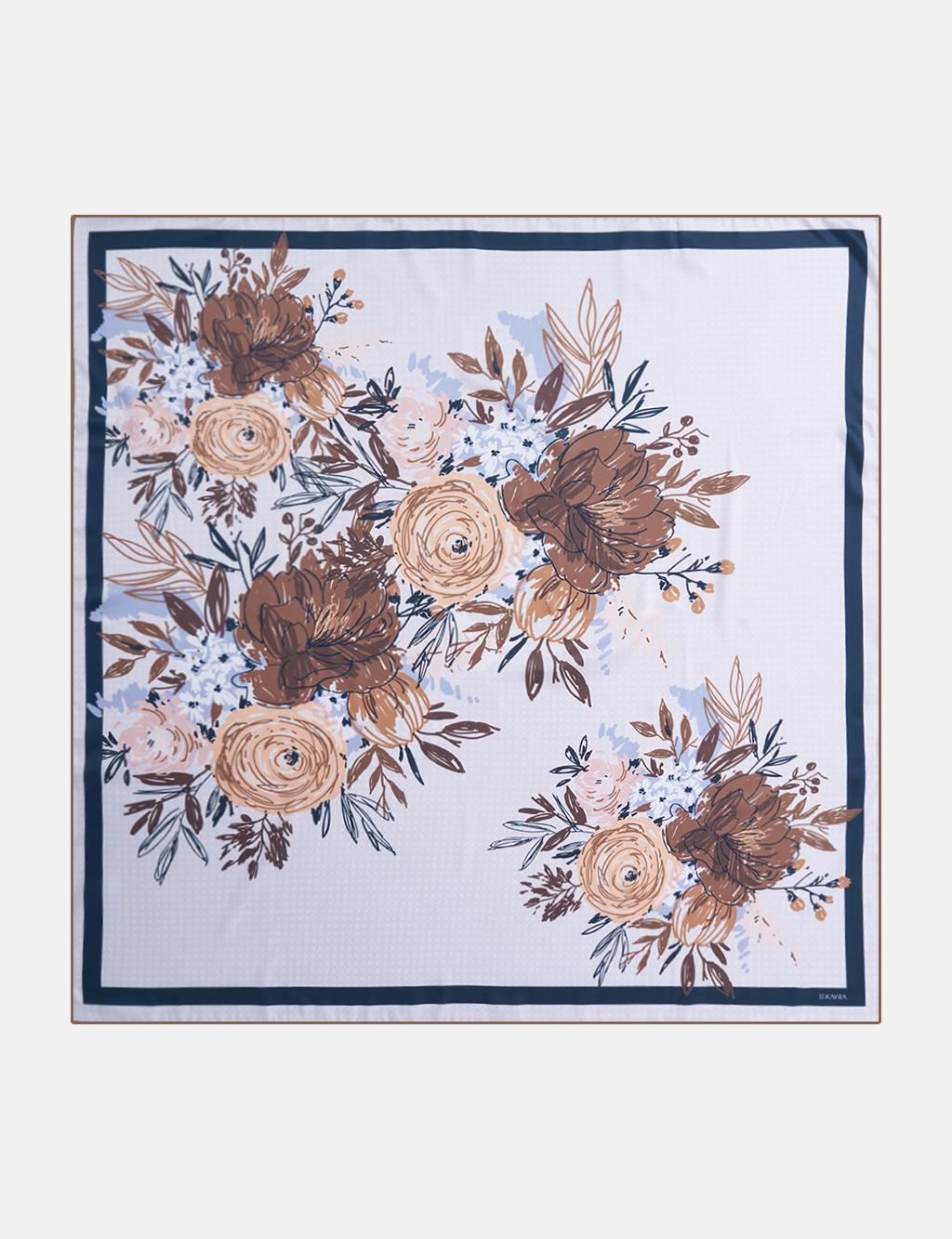 Pencil Sketch Floral Pattern Scarf Camel