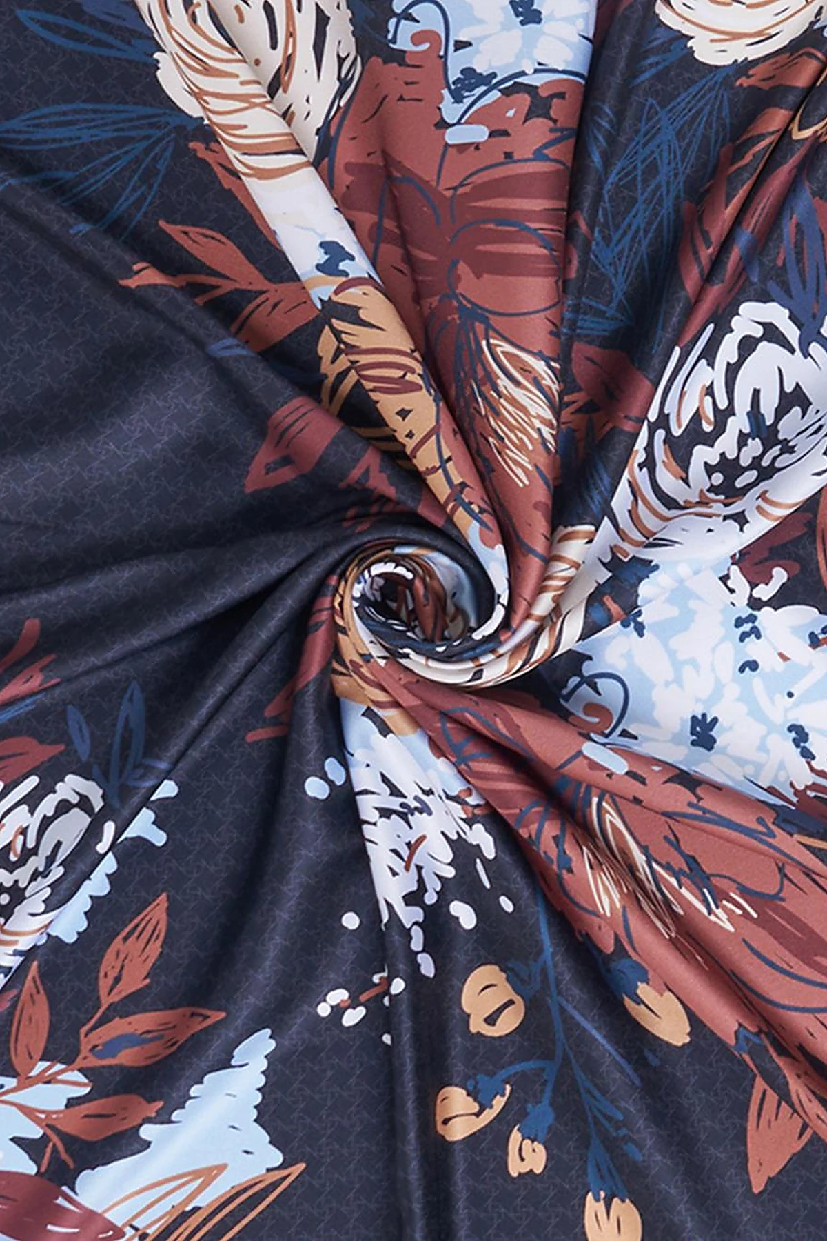 Pencil Sketch Floral Pattern Scarf Black