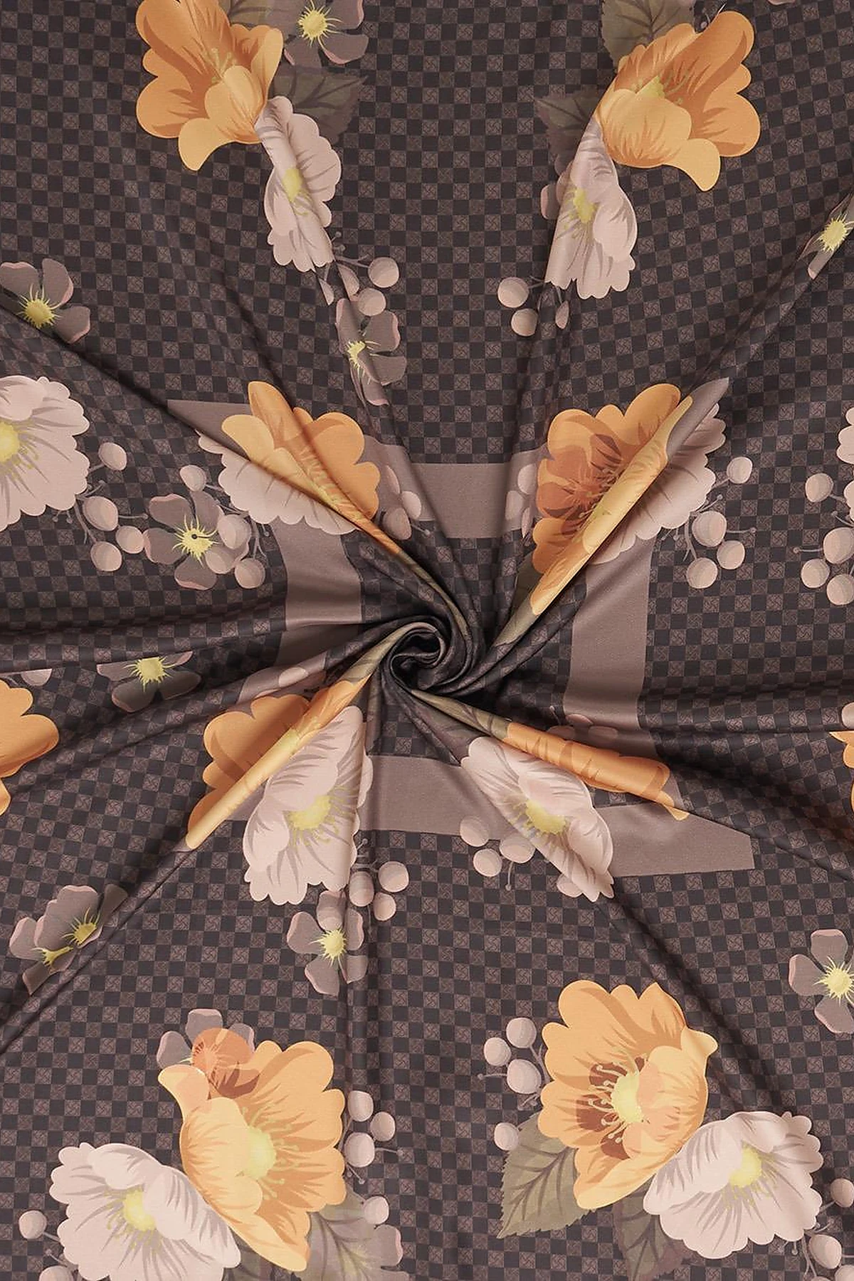 Monogram Floral Pattern Scarf Bitter Brown