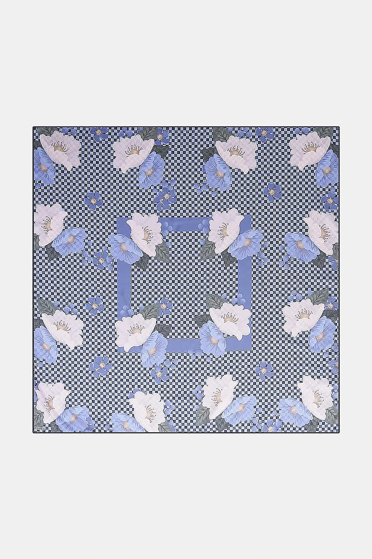 Monogram Floral Pattern Scarf Indigo