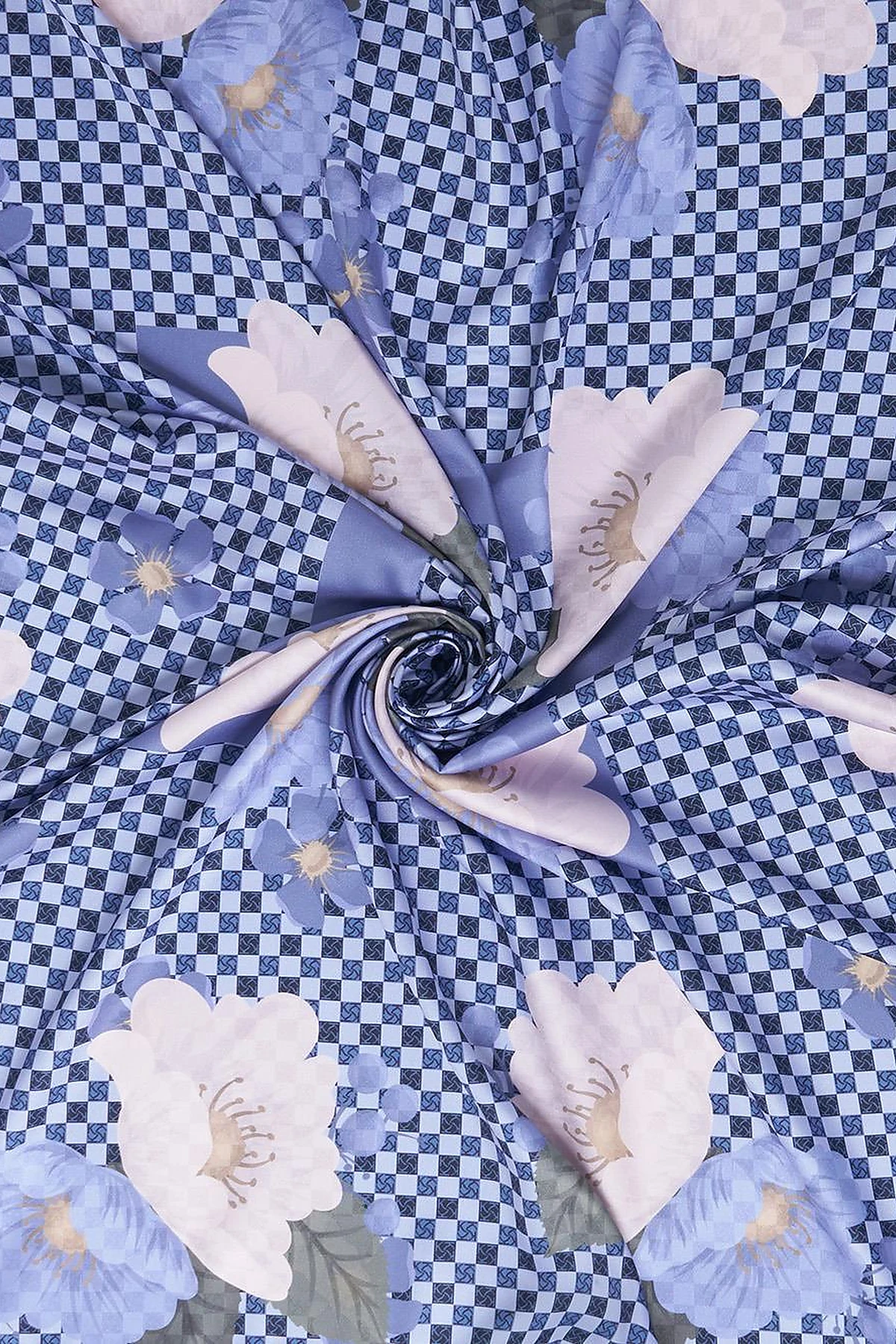 Monogram Floral Pattern Scarf Indigo