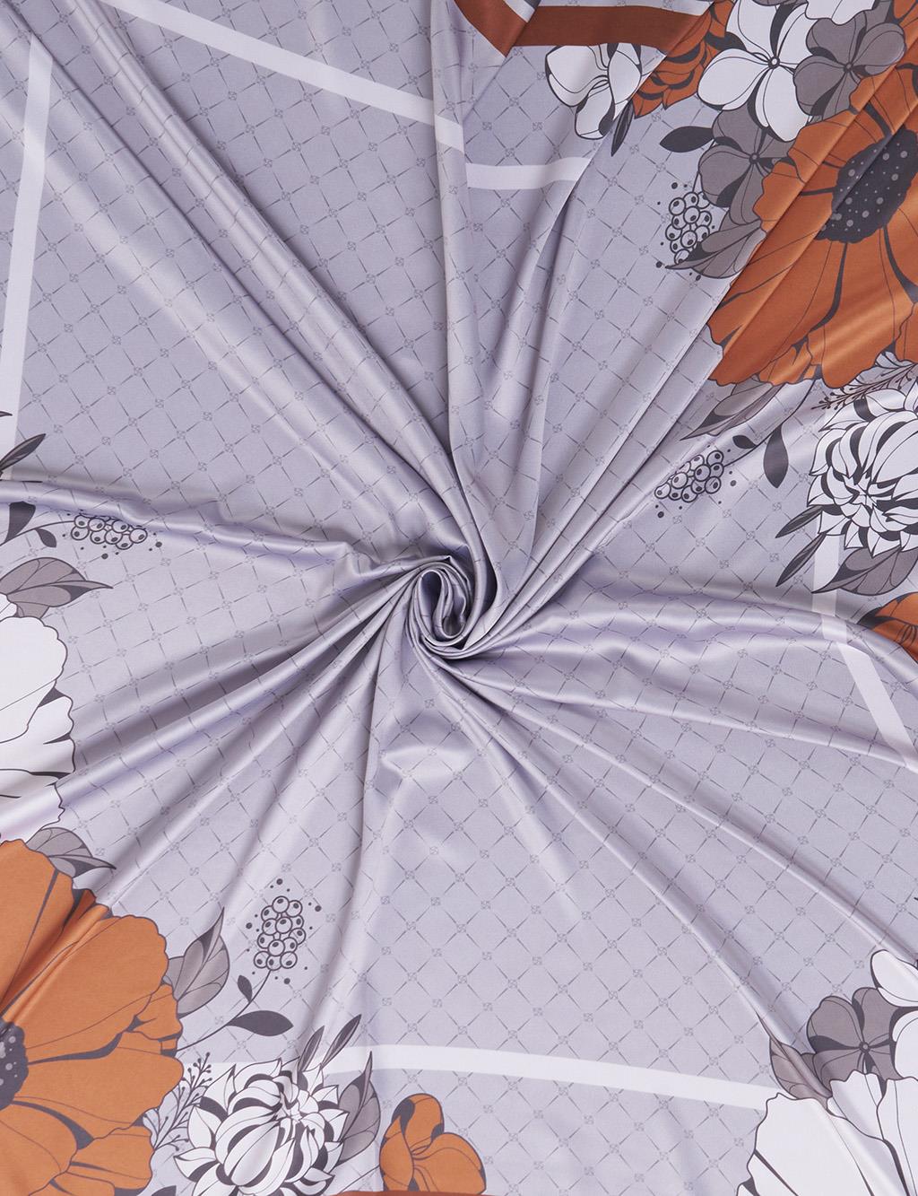 Floral Frame Pattern Scarf Terracotta-Grey