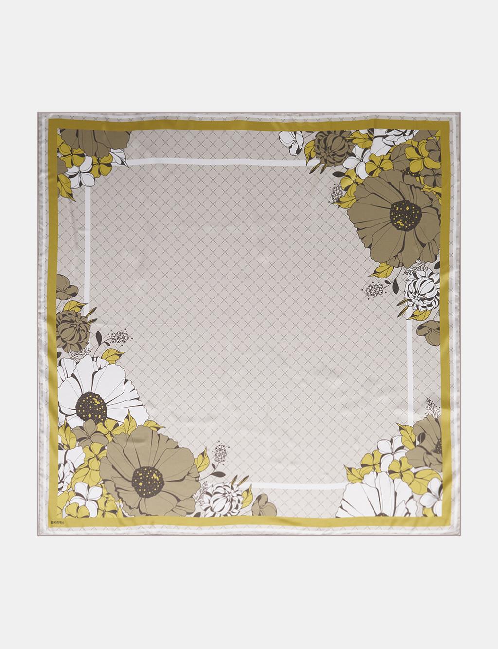 Floral Frame Pattern Scarf Olive