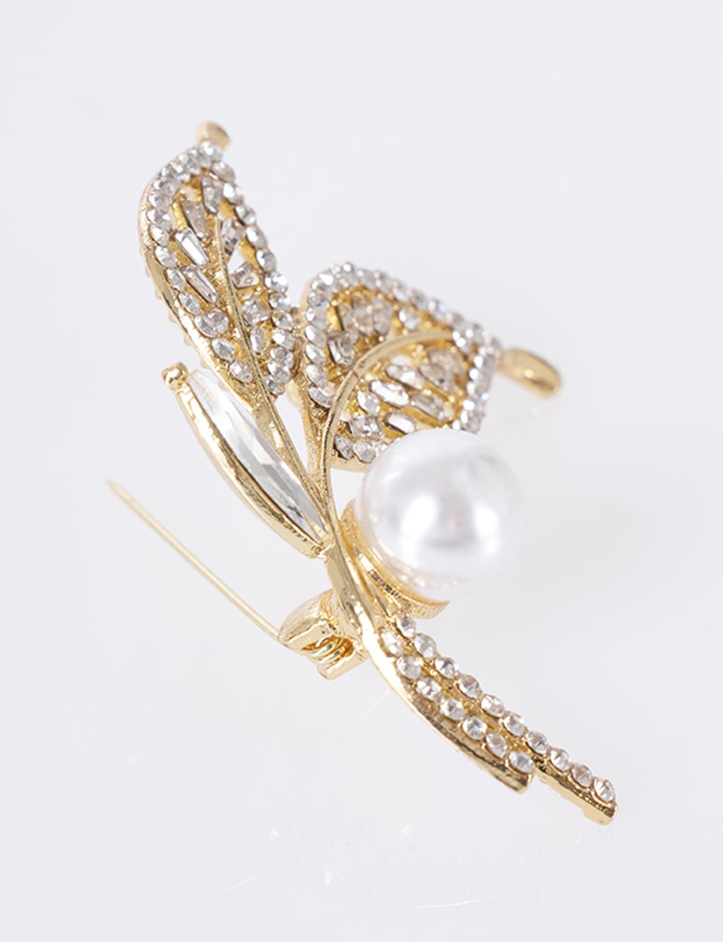 Double Leaf Brooch Gold