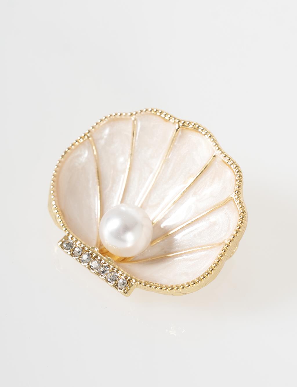 Pearl Shell Figure Brooch Gold