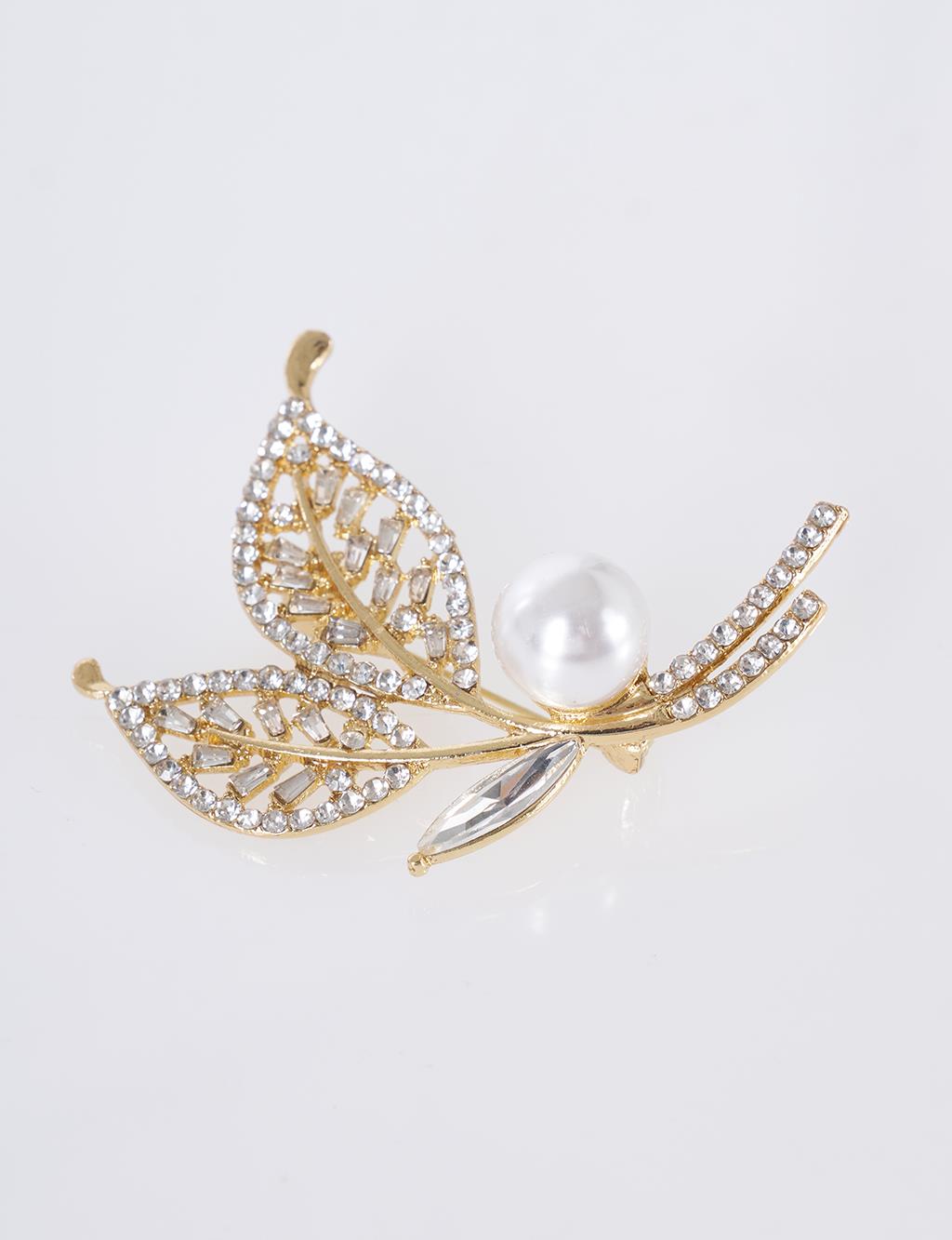 Double Leaf Brooch Gold