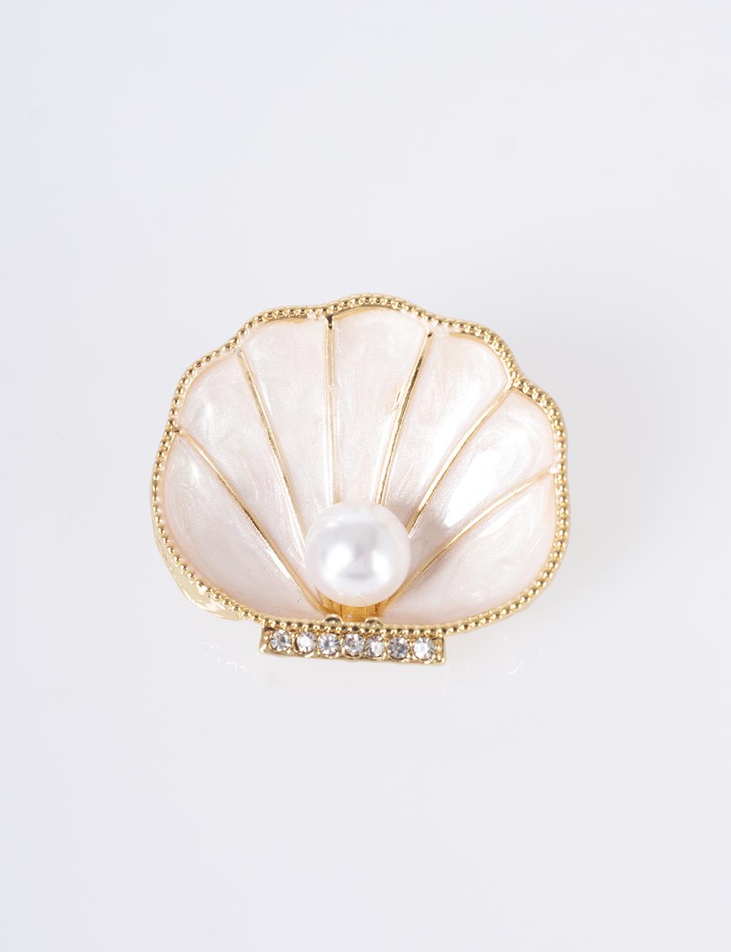 Pearl Shell Figure Brooch Gold