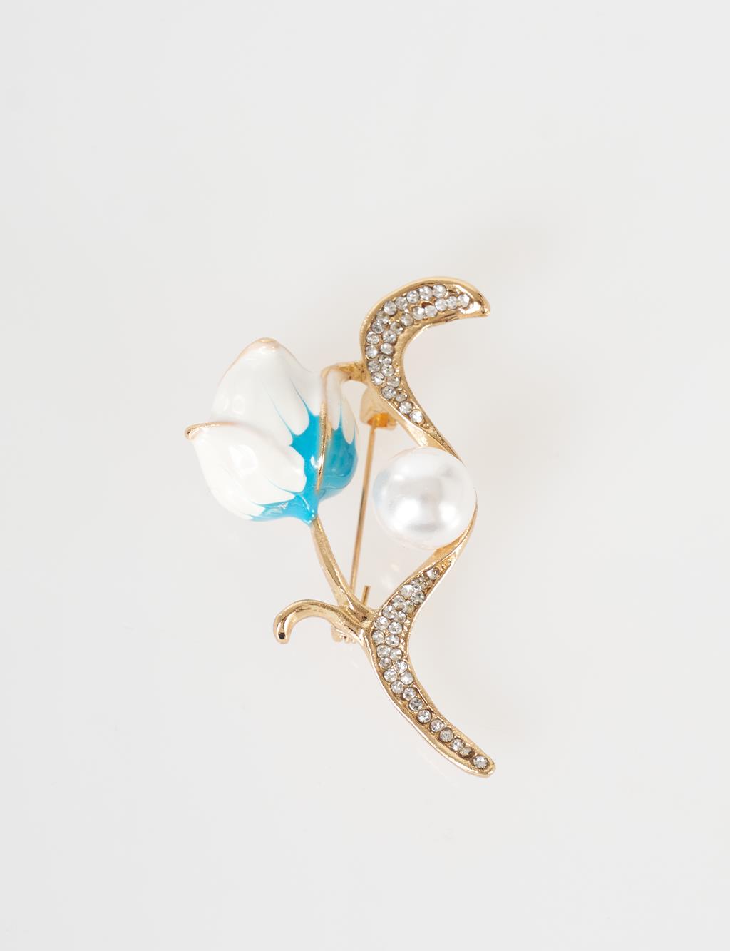 Pearl Detail Flower Brooch Gold