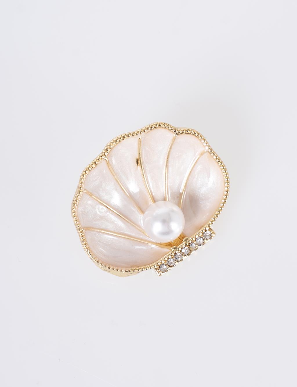 Pearl Shell Figure Brooch Gold