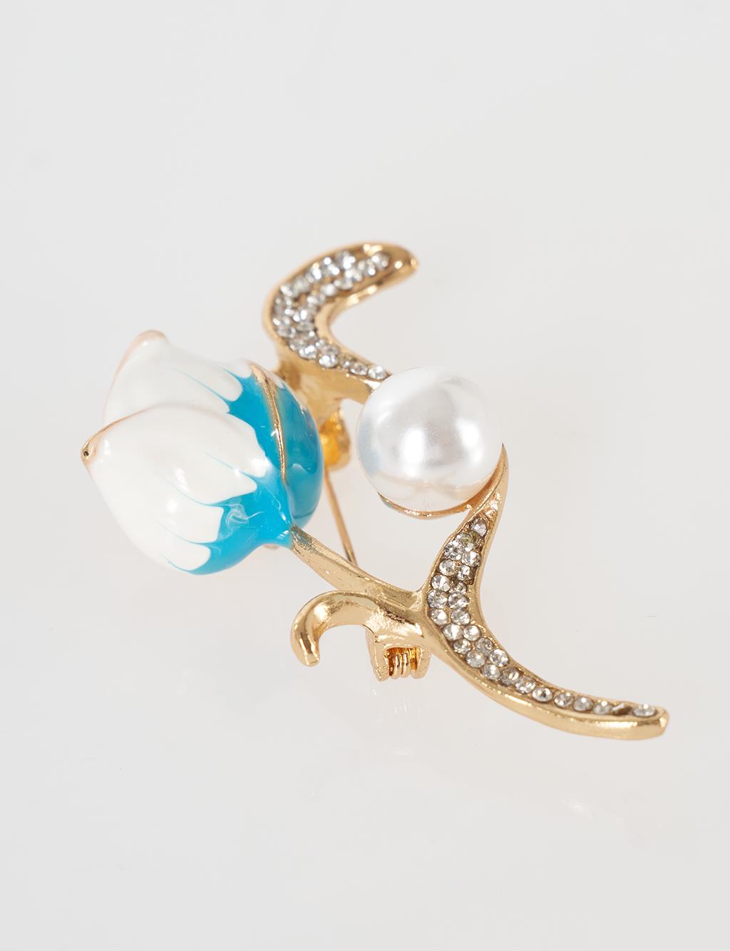 Pearl Detail Flower Brooch Gold