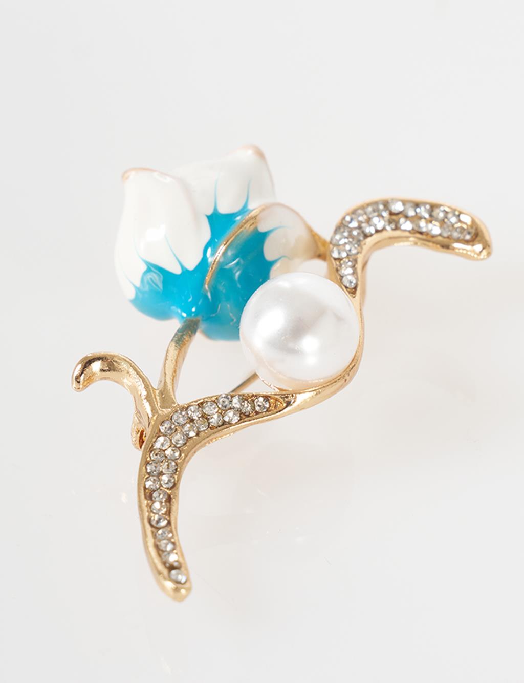 Pearl Detail Flower Brooch Gold