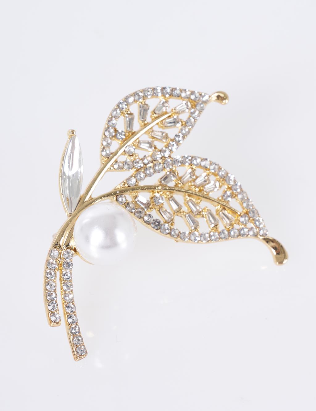 Double Leaf Brooch Gold