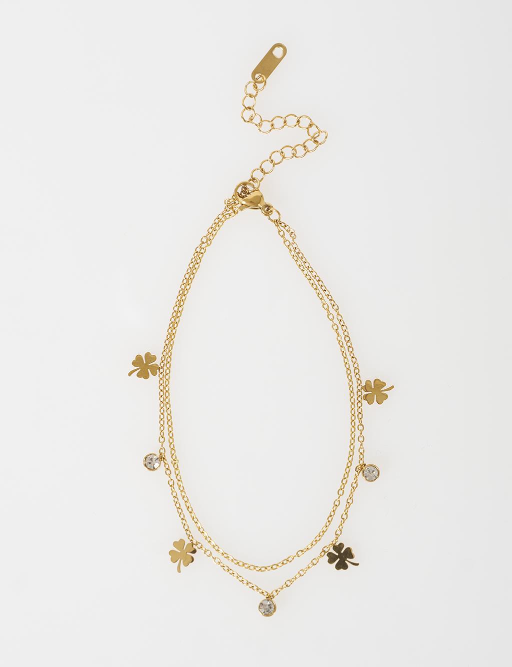 Clover Detail Anklet Gold