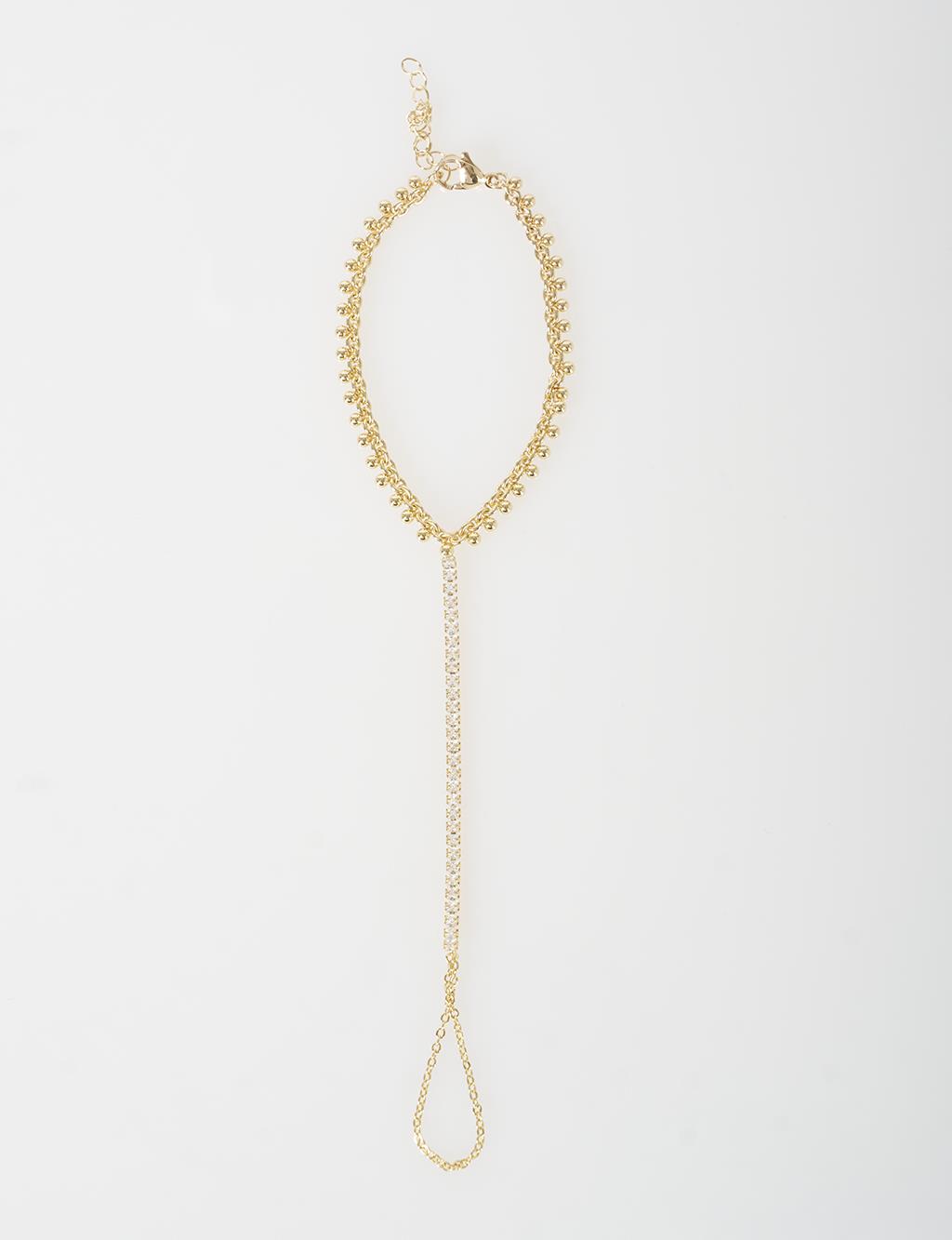 Stone-Detail Hand Chain Gold