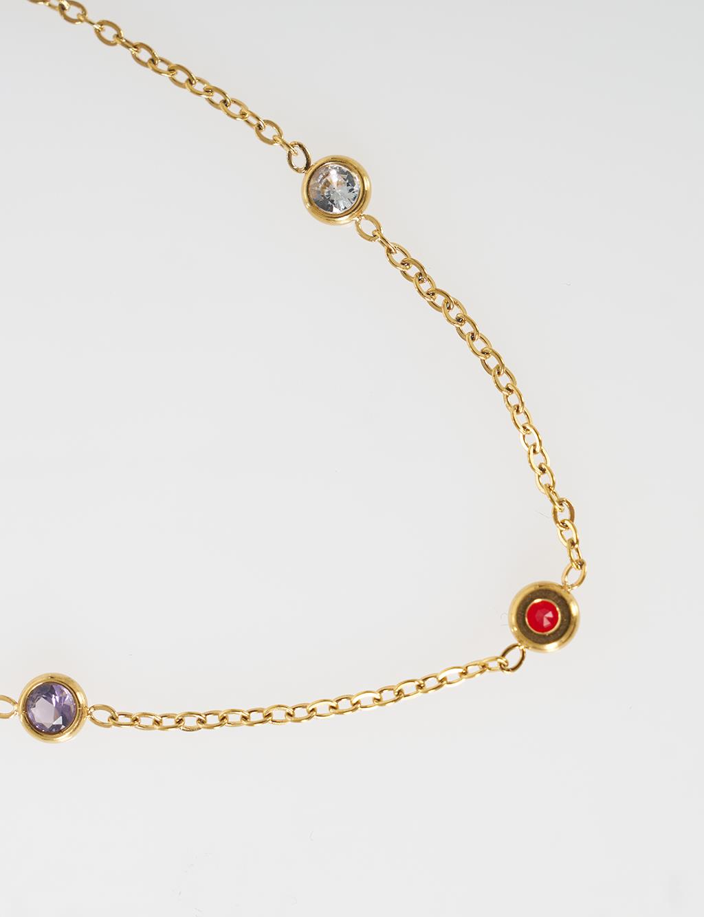 Multicolor Stone Anklet Gold