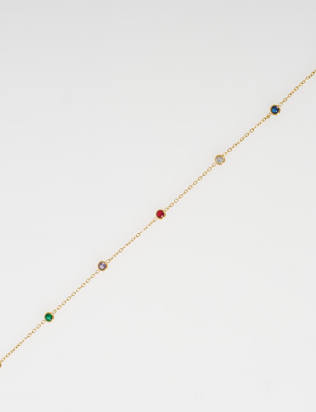 Multicolor Stone Anklet Gold