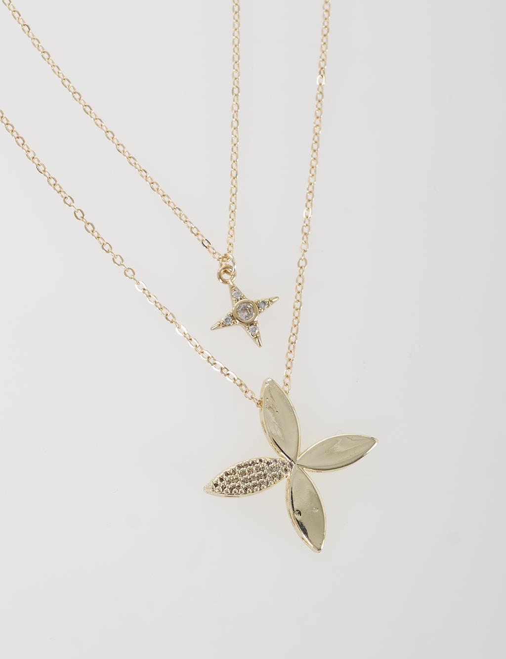 Flower Figure Necklace Gold