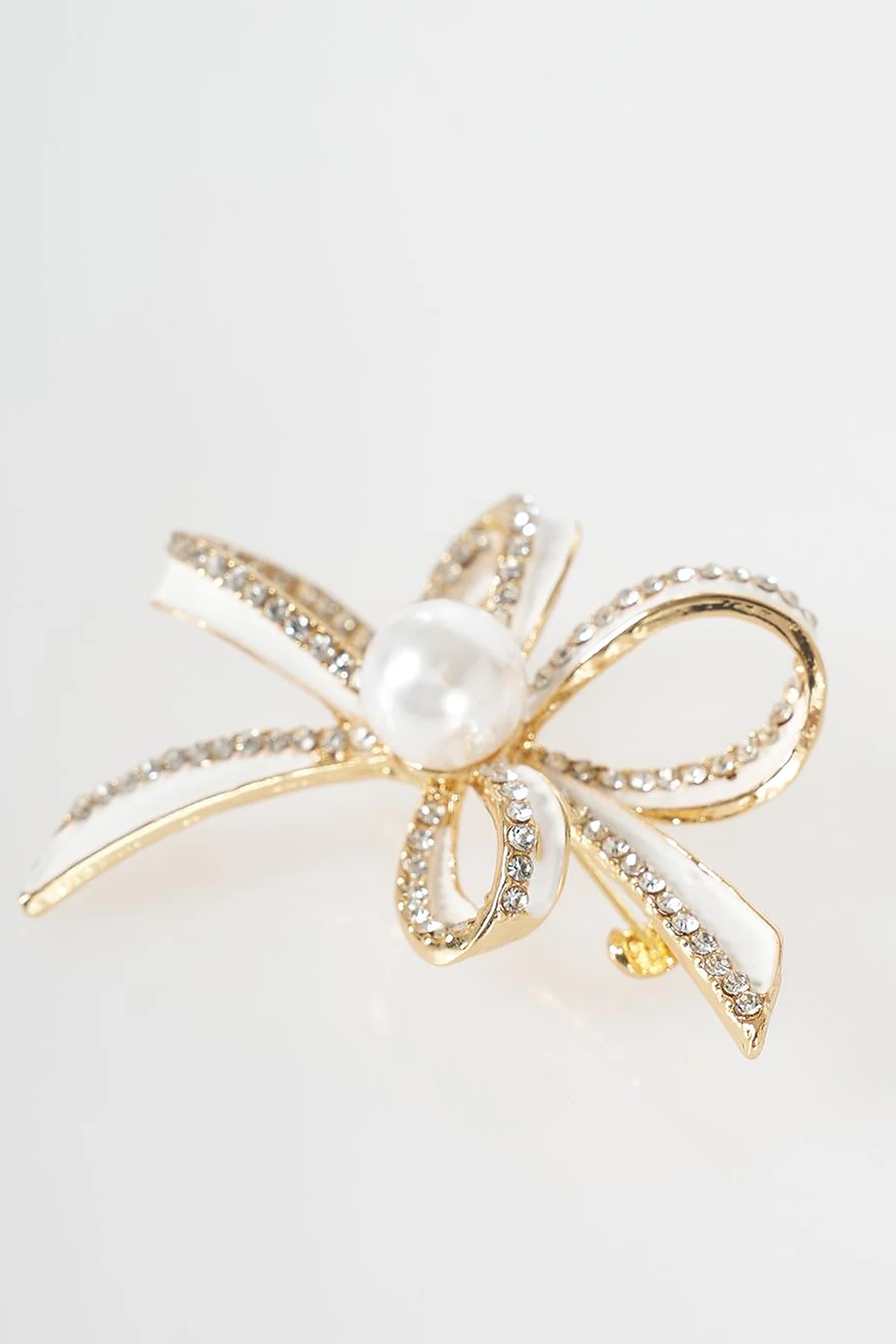 Pearl Detail Bow Brooch Gold