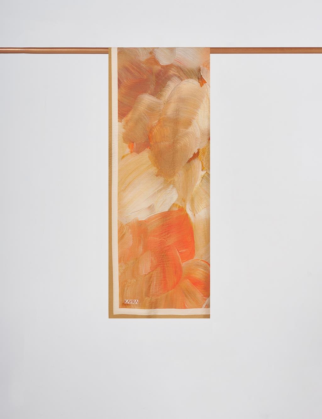 Abstract Pattern Lyocell Shawl Orange