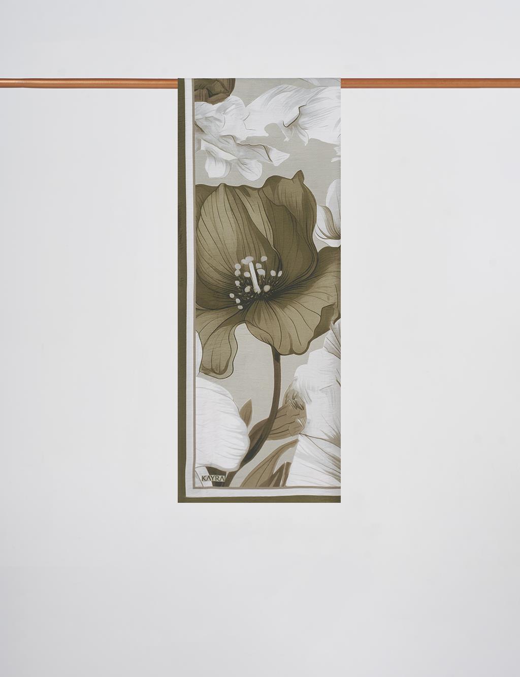 Floral Pattern Lyocell Shawl Khaki