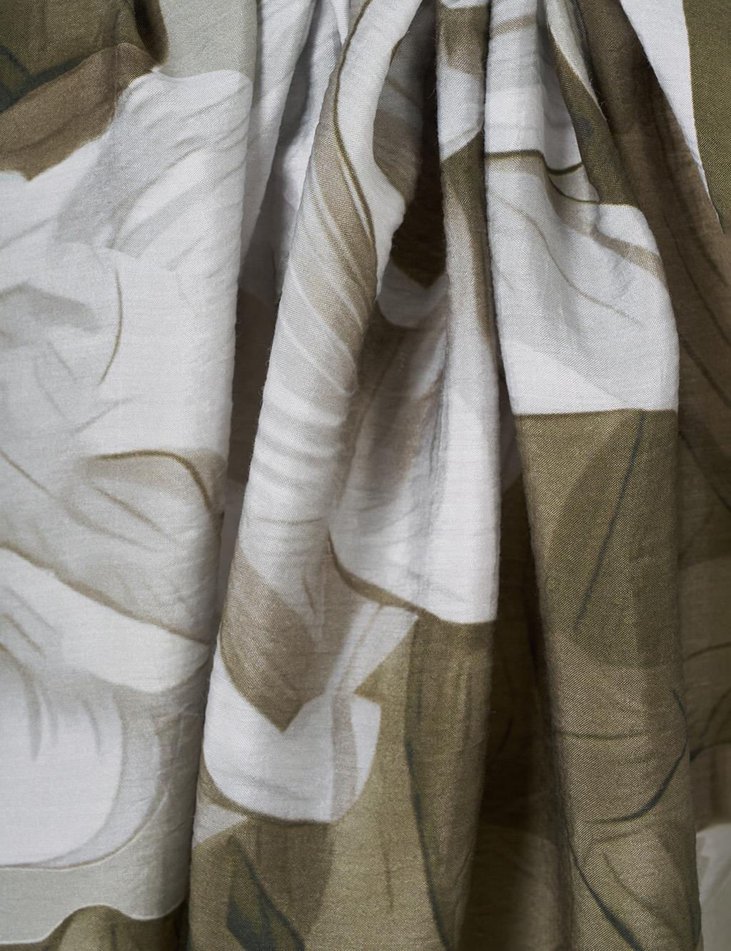 Floral Pattern Lyocell Shawl Khaki