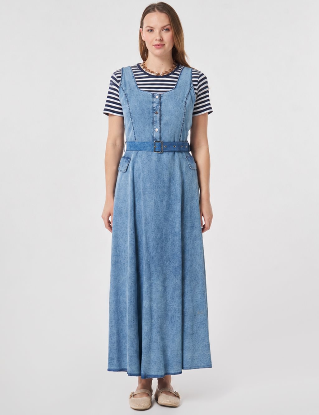 Belt Detail Denim Dress Blue