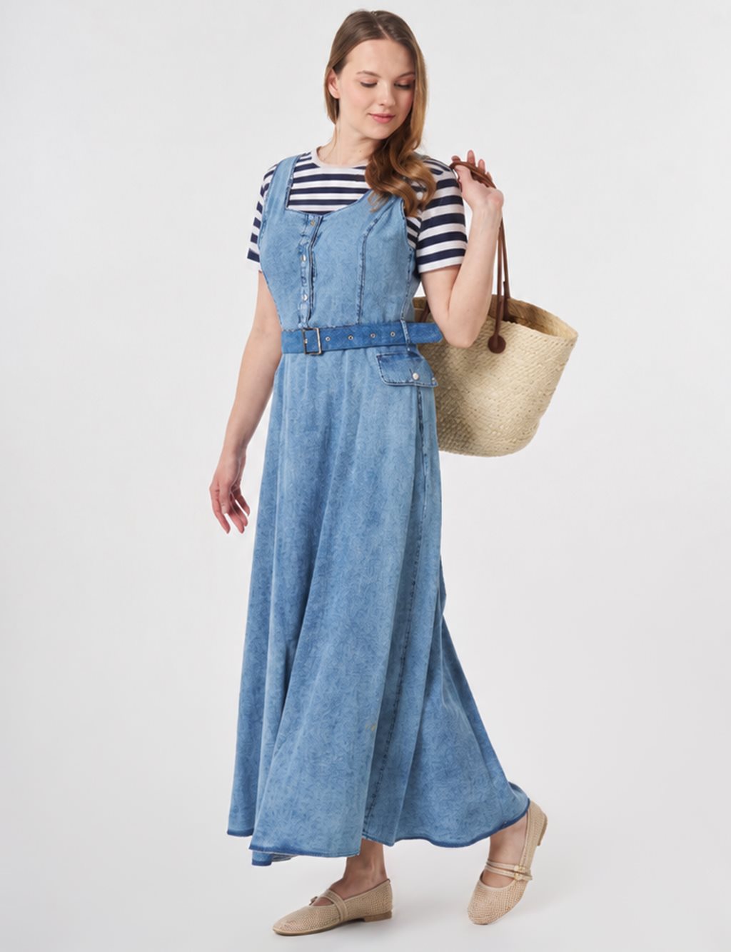 Belt Detail Denim Dress Blue