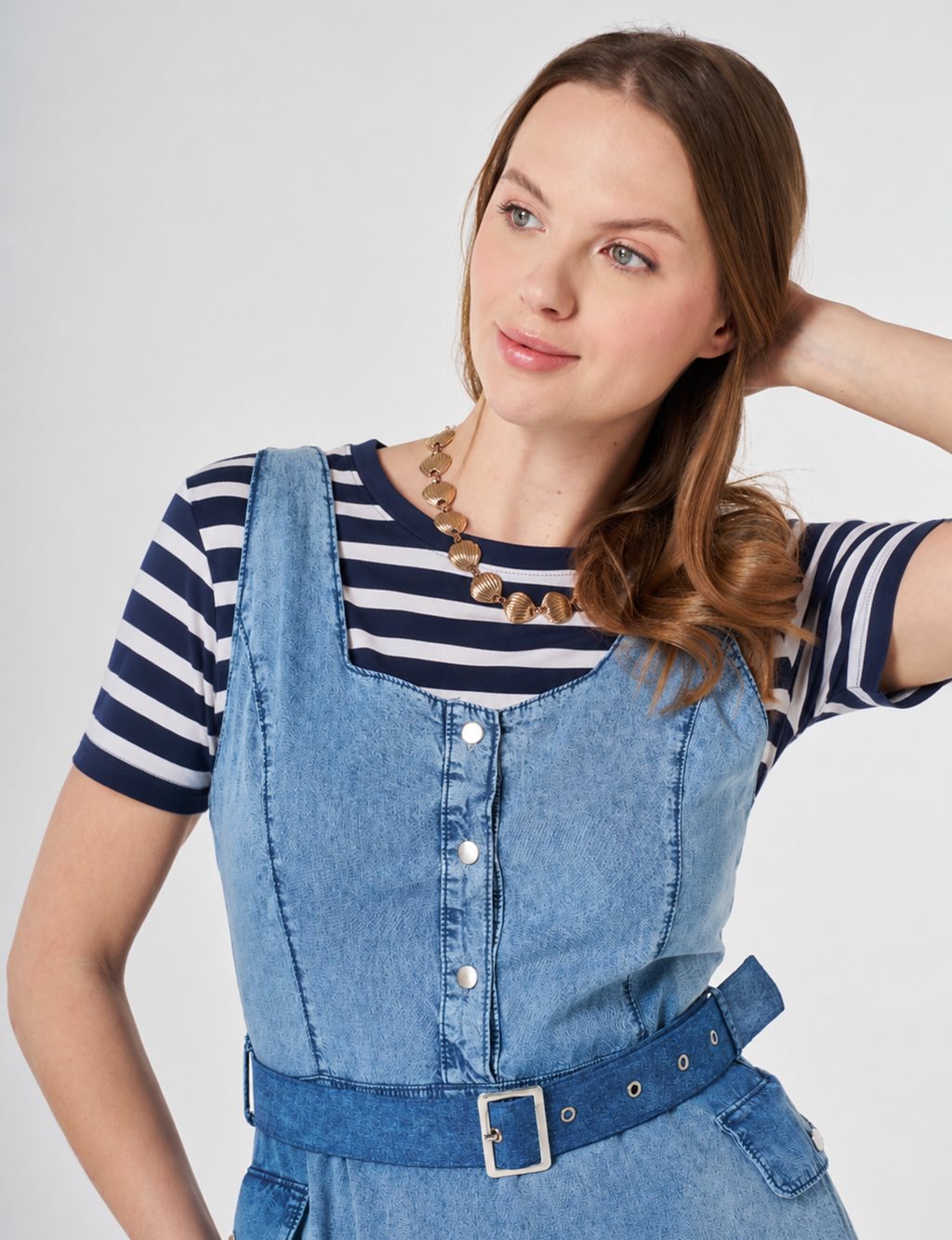 Belt Detail Denim Dress Blue